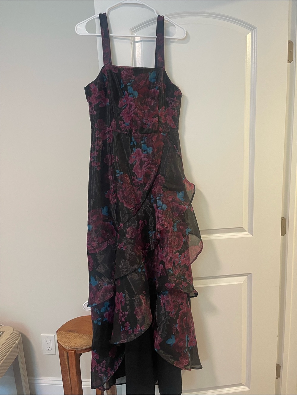 Lulus Black Floral Ruffle Midi Dress - Women's